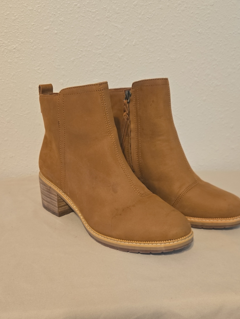 Women's Toms Tan Suede Ankle Booties - Classic Block Heel